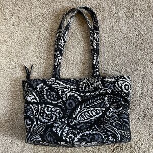 Vera Bradley Small Black And Gray Quilted Tote Shoulder Bag